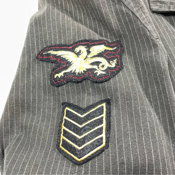 Syn Jeans unique vintage look brown pin stripes military jacket size M - Picture 6 of 11